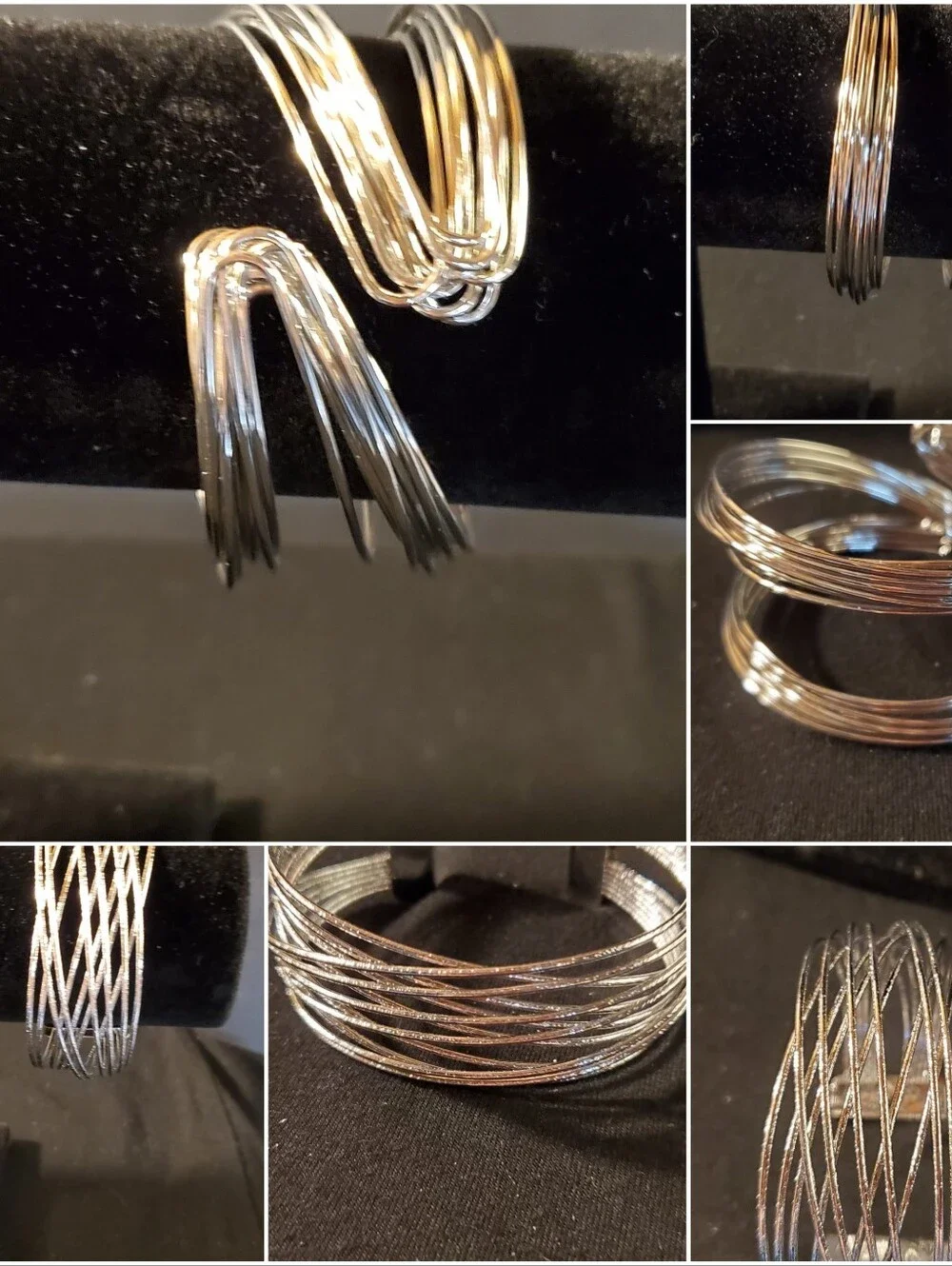 Sexy Set of 2 Silver Tone Multi-Strand Statement Cuff Bracelets